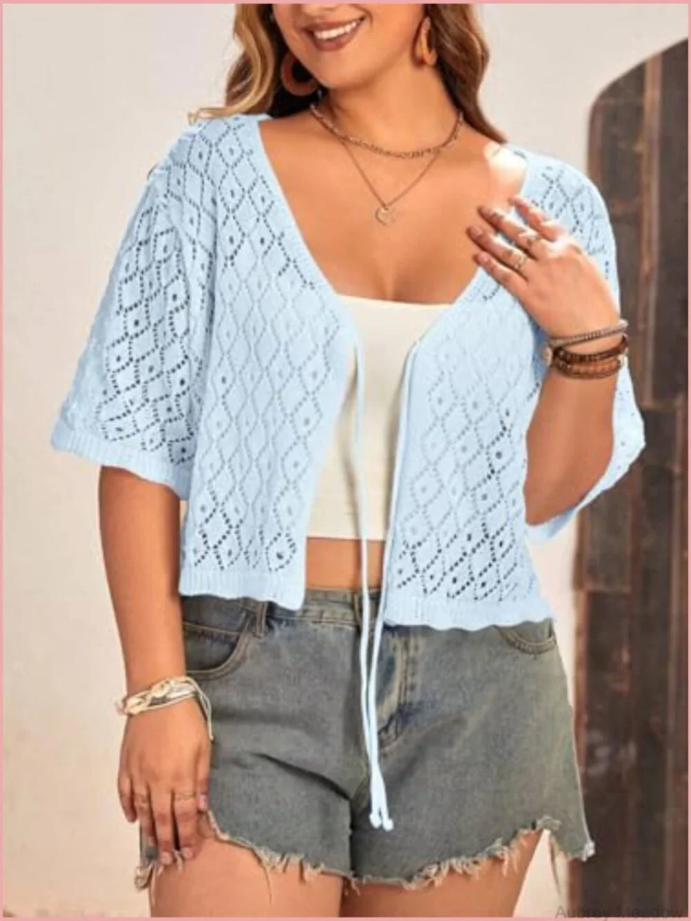 Plus Size Crochet Cardigan Open Front Lightweight Knitwear Beach Cover Up